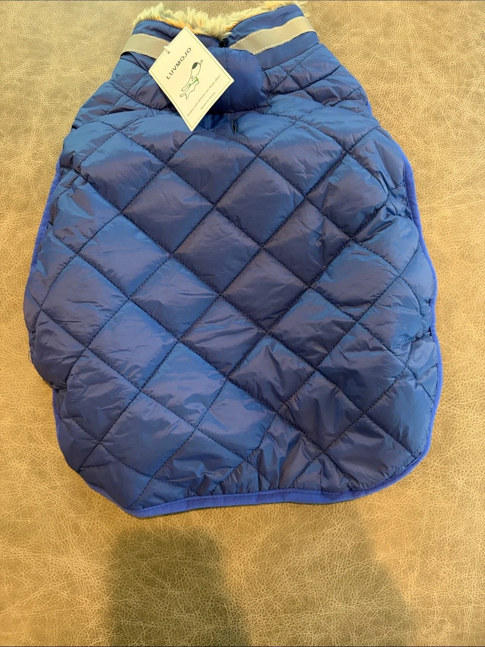 Dog Quilted Winter Coat with Faux Fur Collar - Blue